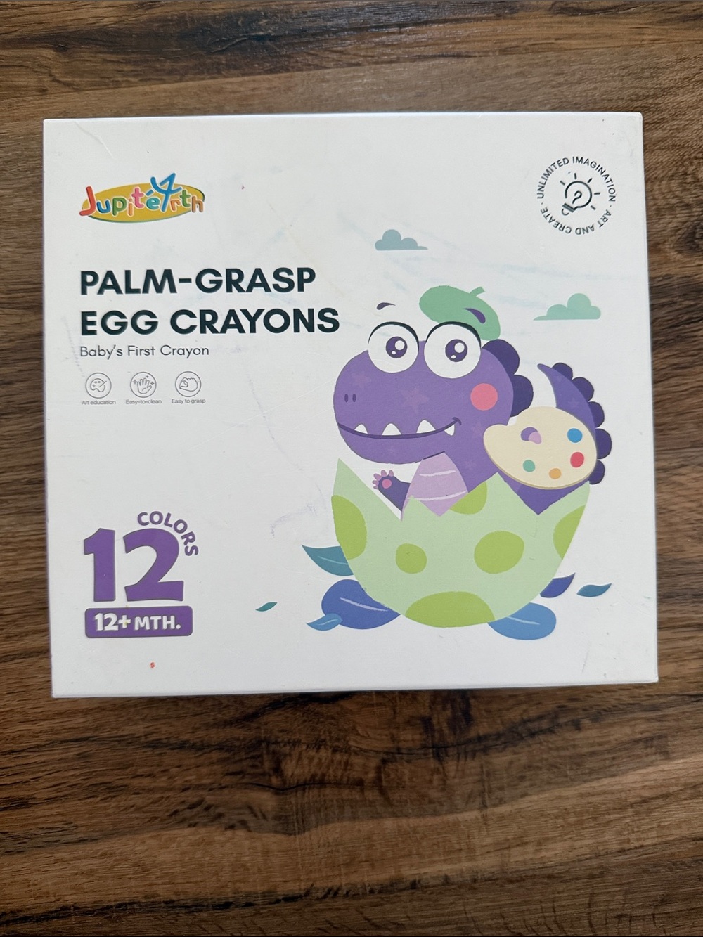 Jupitearth Palm-Grasp Egg Crayons Set of 12 in box, fruit and vegetables series